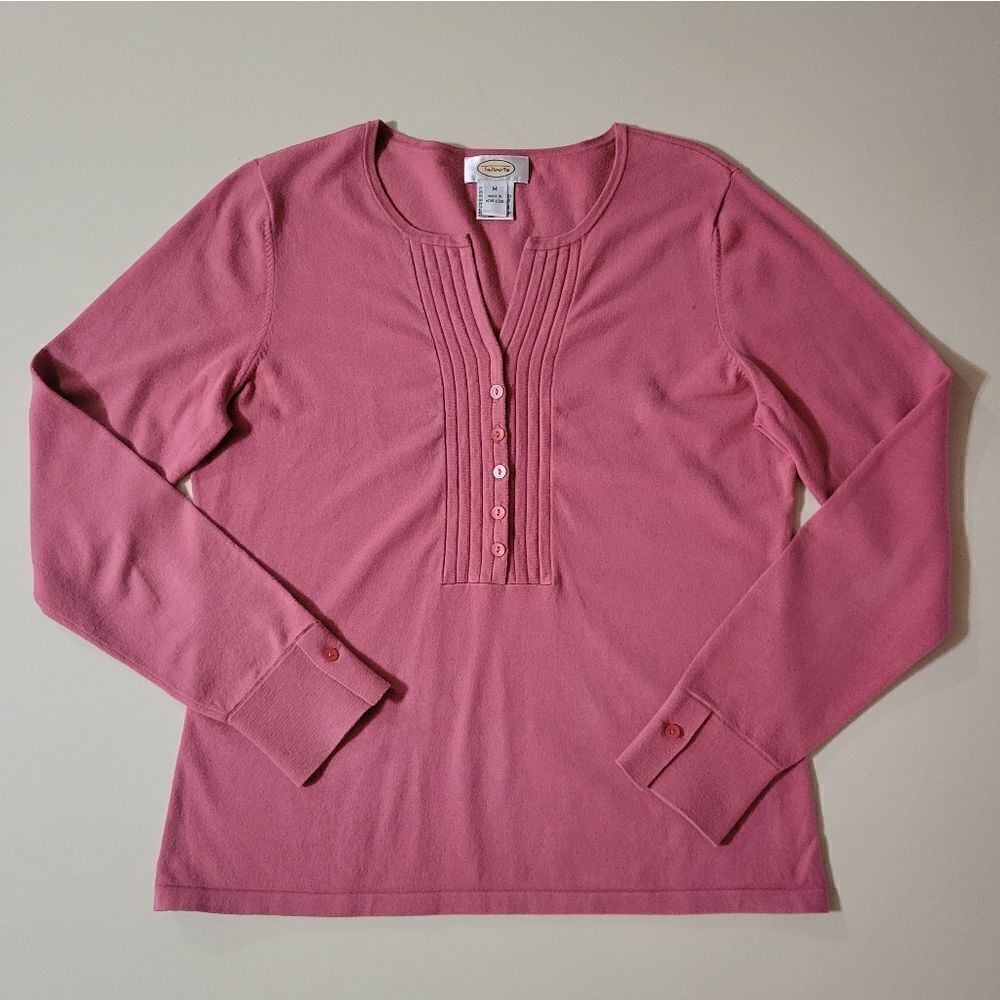 Talbots Rose V-neck Henley Style Long Sleeve Sweater